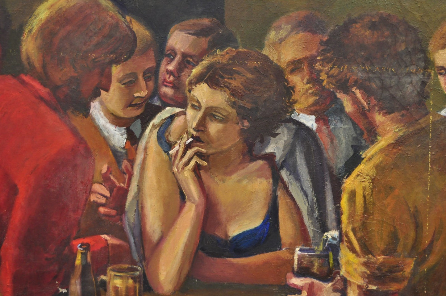 Vintage Patricia Stone "The Bar" Large Oil on Canvas Art Deco Painting, Signed