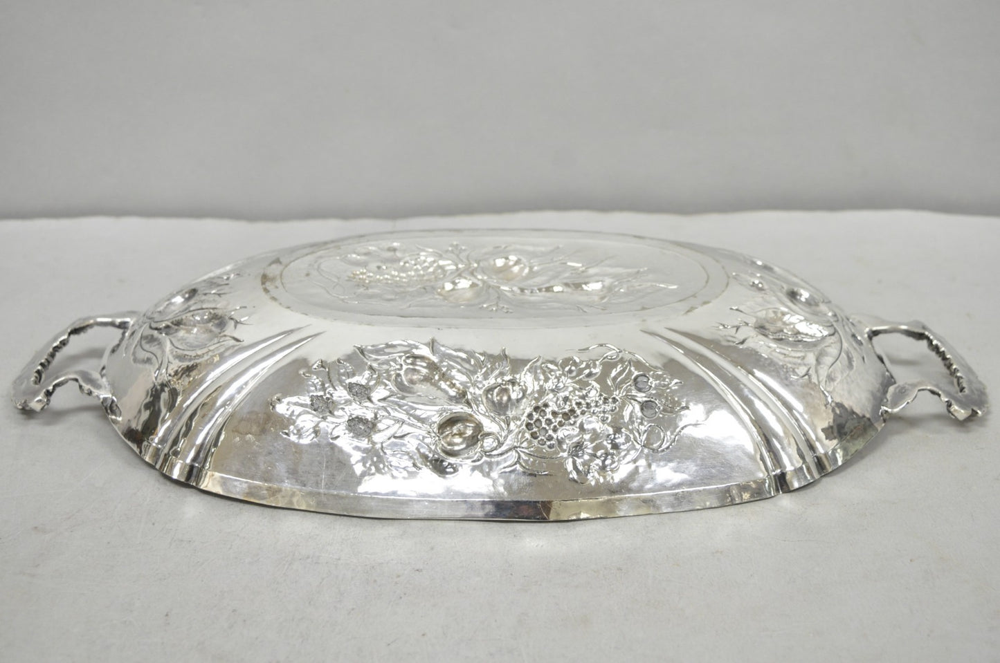 Antique Victorian Silver Plated Fruit Harvest Repousse Centerpiece Fruit Bowl