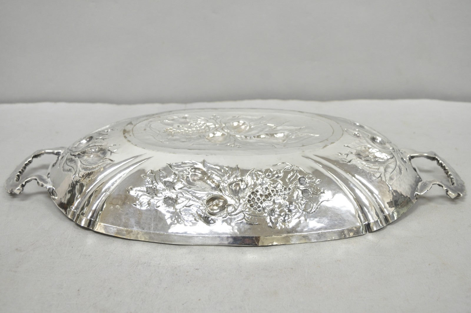 Antique Victorian Silver Plated Fruit Harvest Repousse Centerpiece Fruit Bowl