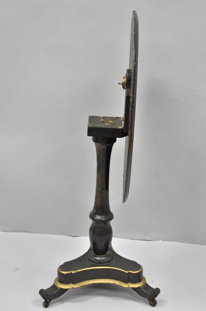 Antique English Victorian Mother of Pearl Inlay Black Lacquer Tilt Top Table