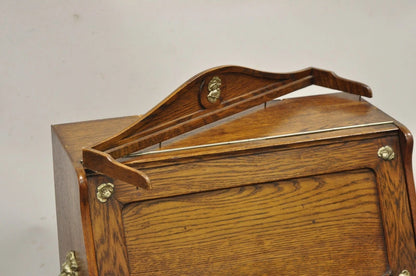Antique English Victorian Oak Wood Desktop Portable Lap Desk Letter Holder