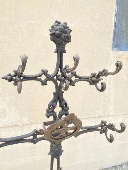 Antique Victorian 19th Century Cast Iron Rococo Hall Tree Coat /Umbrella Stand