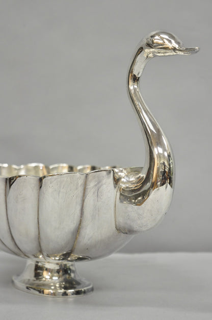 Vintage Italian Regency Silver Plated Figural Double Swan Bird Oval Fruit Bowl