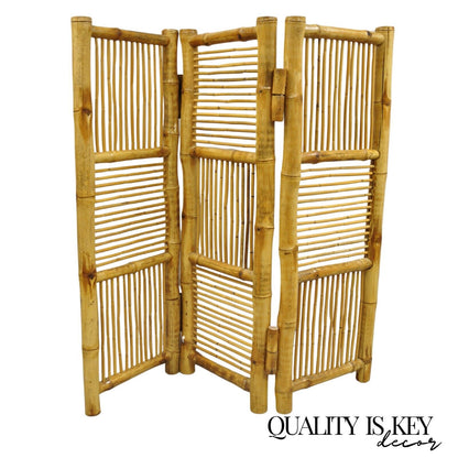 Vintage Boho Chic Bamboo Wood 3 Section Tiki Rattan Room Divider Screen