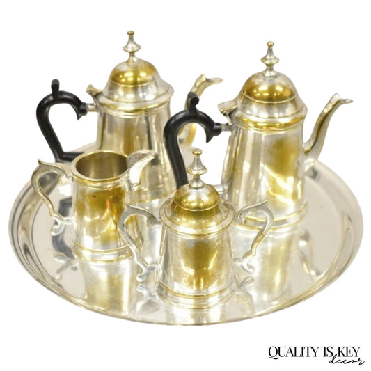 Vintage Federal Style Small Indian Silver Plated Coffee Tea Set w/ Wilcox Tray