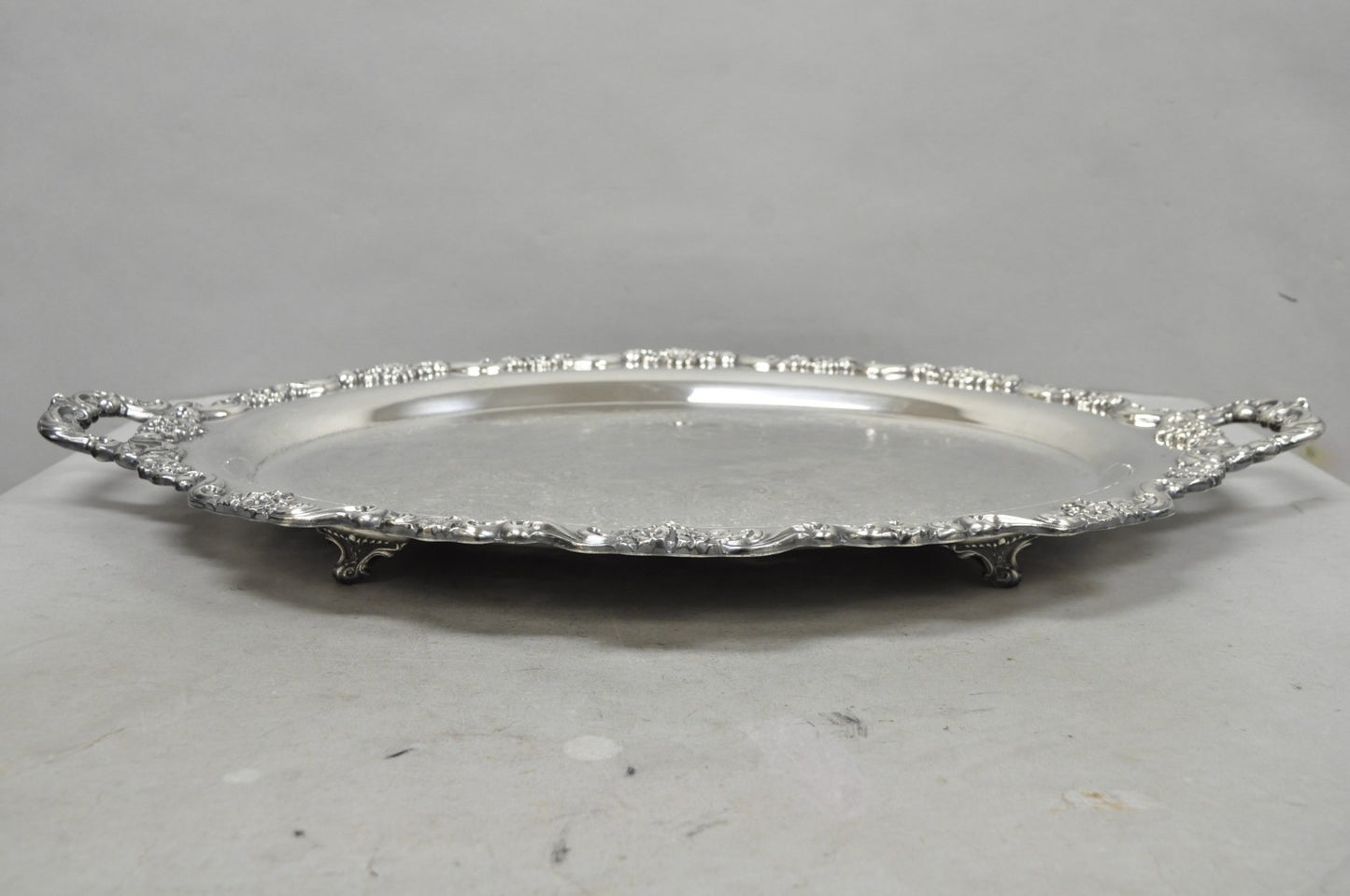 Vintage Poole 400 Lancaster Rose Silver Plated Bar Serving Platter Tray on Feet