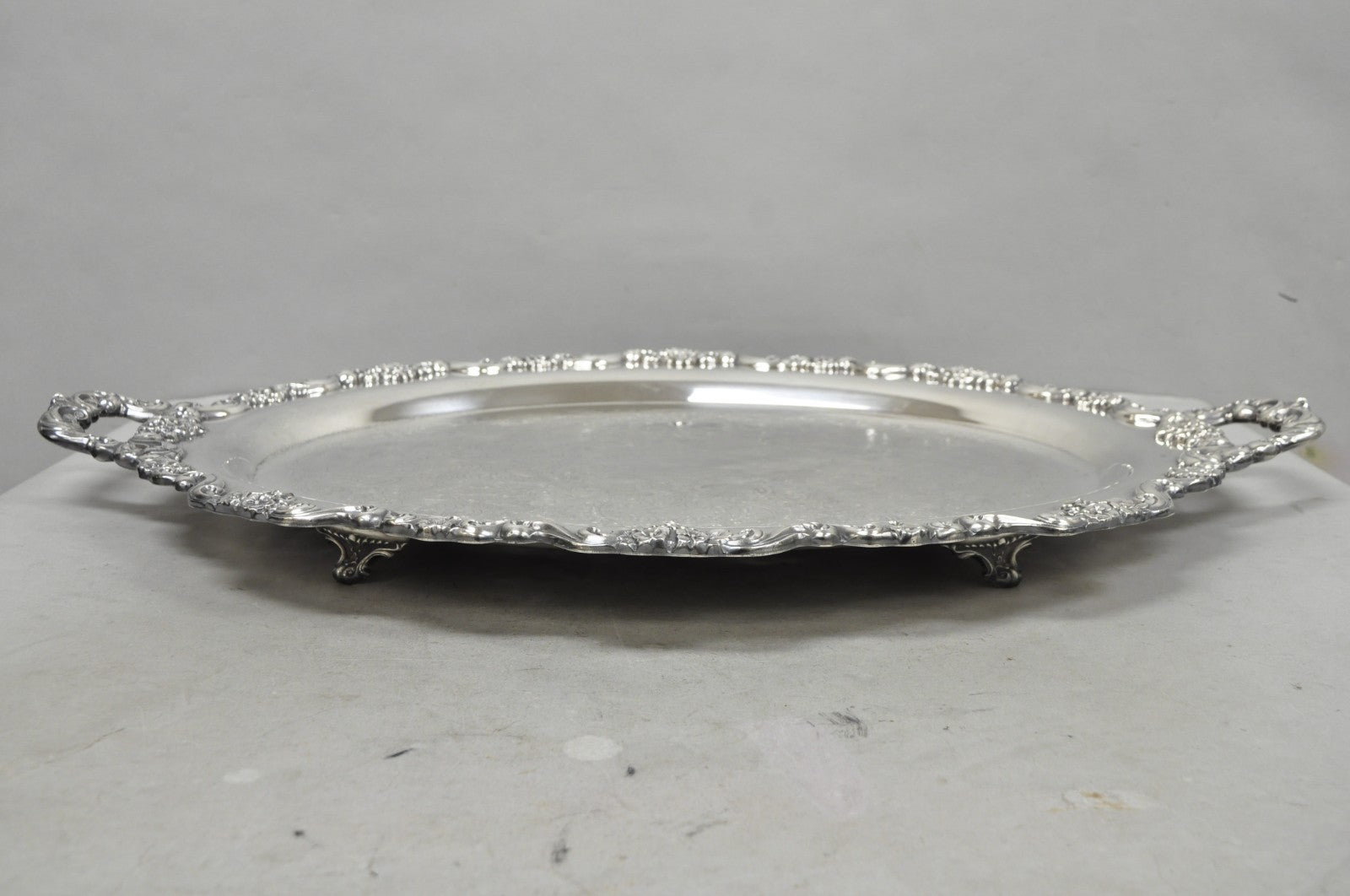 Vintage Poole 400 Lancaster Rose Silver Plated Bar Serving Platter Tray on Feet
