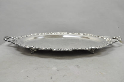 Vintage Poole 400 Lancaster Rose Silver Plated Bar Serving Platter Tray on Feet