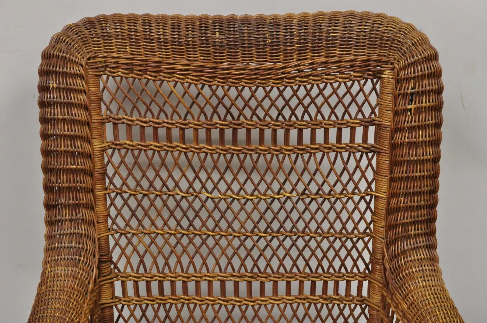 Antique Heywood Wakefield Victorian Woven Wicker Platform Rocker Rocking Chair