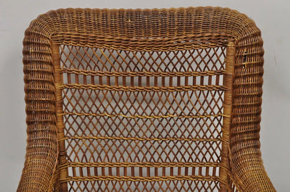 Antique Heywood Wakefield Victorian Woven Wicker Platform Rocker Rocking Chair