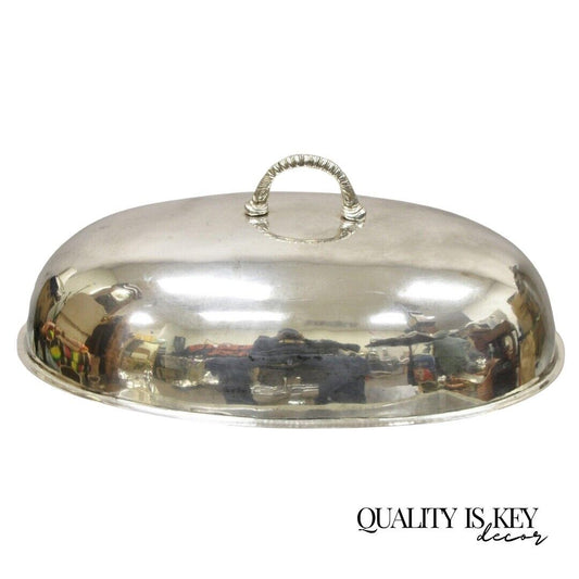 Large Vintage Oval Modern 22" Silver Plated Food Serving Dish Dome Cover