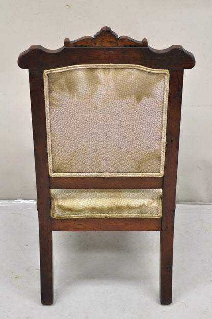 Antique Small Child's Eastlake Victorian Carved Walnut Distress Parlor Arm Chair