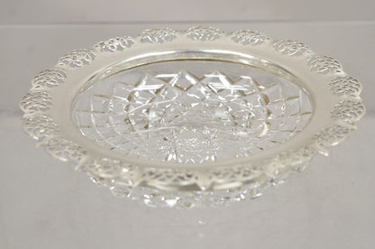 Antique English Victorian Cut Crystal Silver Plated Gallery Ashtray Trinket Dish