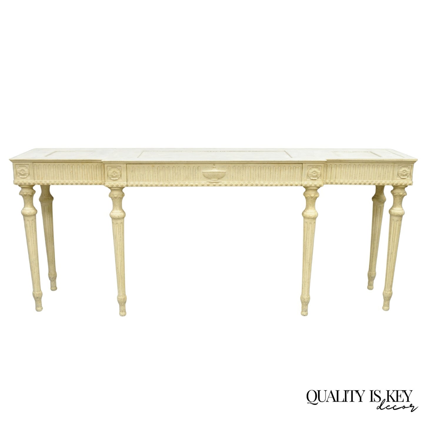 Vintage Maslow Freen English Adam Style White 3 Drawer Sideboard Console Table