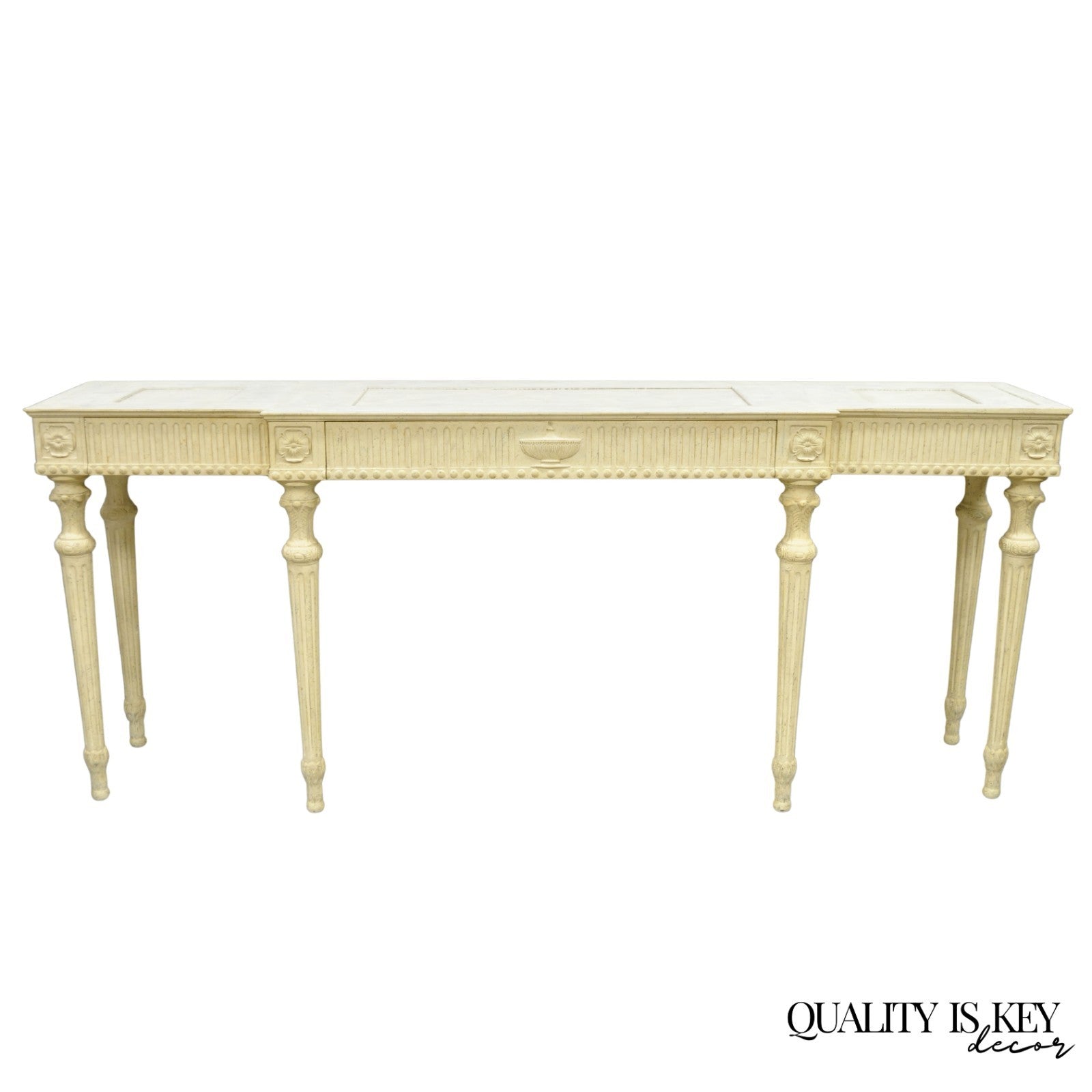 Vintage Maslow Freen English Adam Style White 3 Drawer Sideboard Console Table