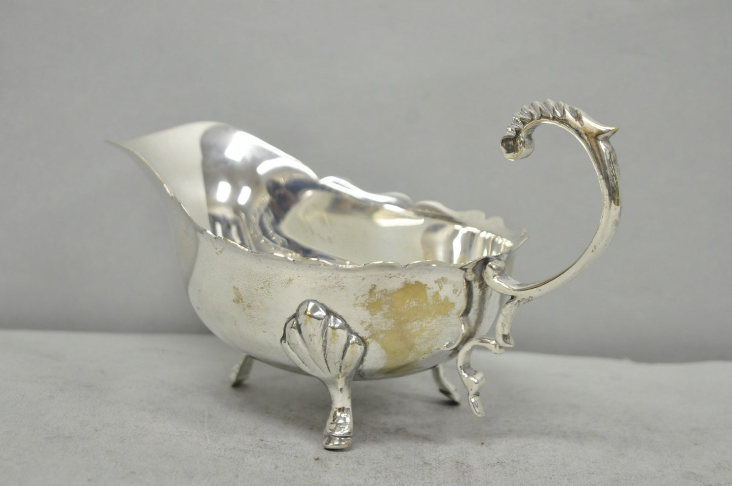 Vintage Victorian Style Silver Plated Footed Gravy Sauce Boat With Handle