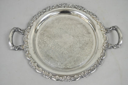 Vintage Oneida Victorian Silver Plated Twin Handle Round Bar Serving Tray