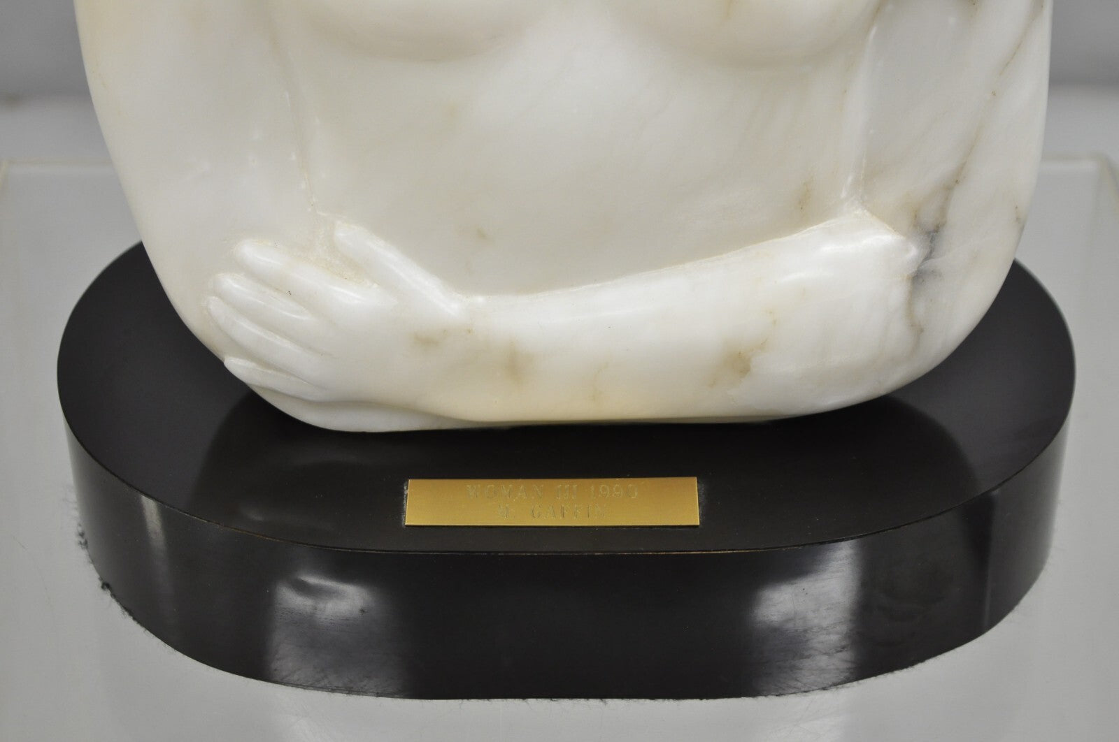 Morton Gaffin "Woman III" Modernist Carved White Alabaster Nude Bust Sculpture