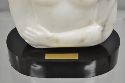 Morton Gaffin "Woman III" Modernist Carved White Alabaster Nude Bust Sculpture