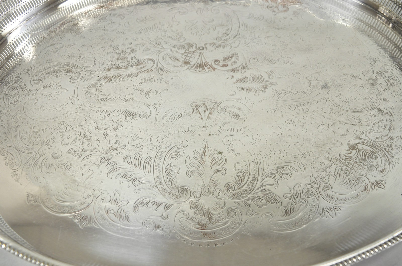 Vintage English Edwardian Silver Plated Oval Scalloped Gallery Bar Platter Tray