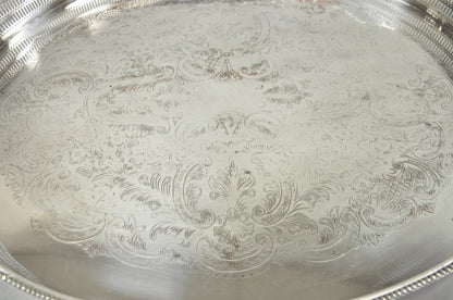 Vintage English Edwardian Silver Plated Oval Scalloped Gallery Bar Platter Tray