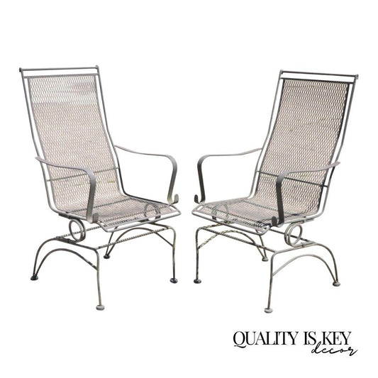 Woodard Bradford Collection Spring High Back Wrought Iron Patio Chairs - a Pair