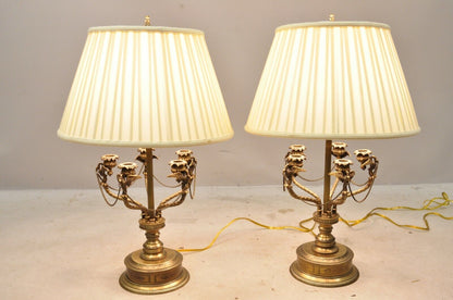 French Empire Style Brass Figural Bird Swan Candelabra Table Lamps - a Pair