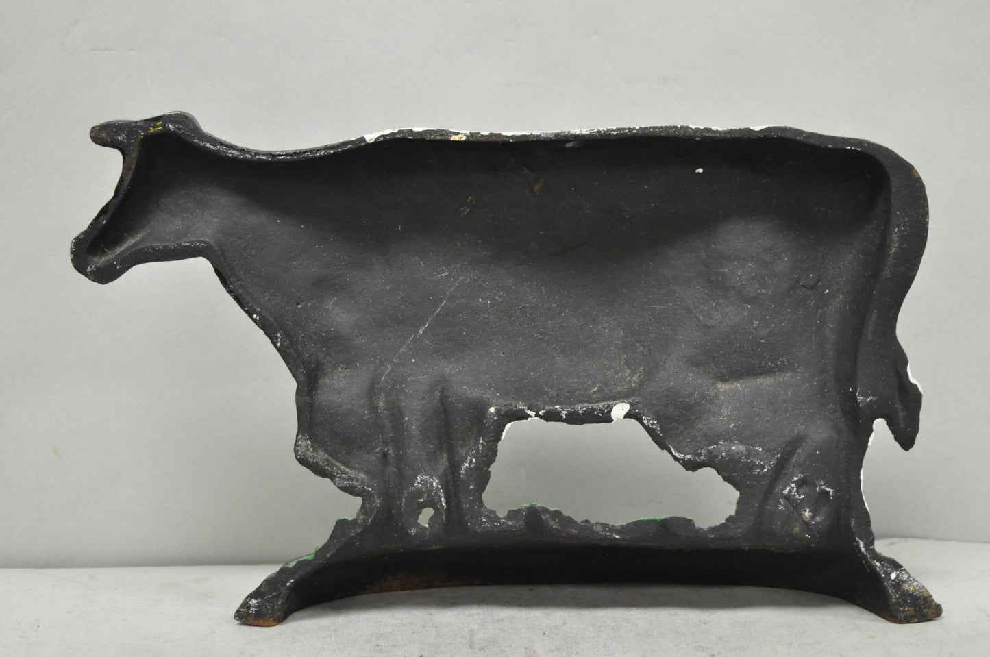Antique Black and White Dairy Cow Cast Iron Painted Large Figural Door Stop