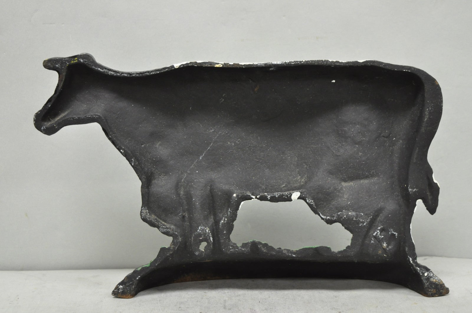 Antique Black and White Dairy Cow Cast Iron Painted Large Figural Door Stop