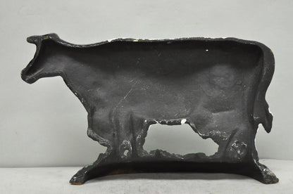 Antique Black and White Dairy Cow Cast Iron Painted Large Figural Door Stop