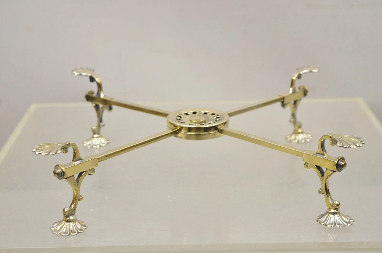 Vintage LFS Ltd English Sheffield Brass Tone Metal Expandable Footed Trivet