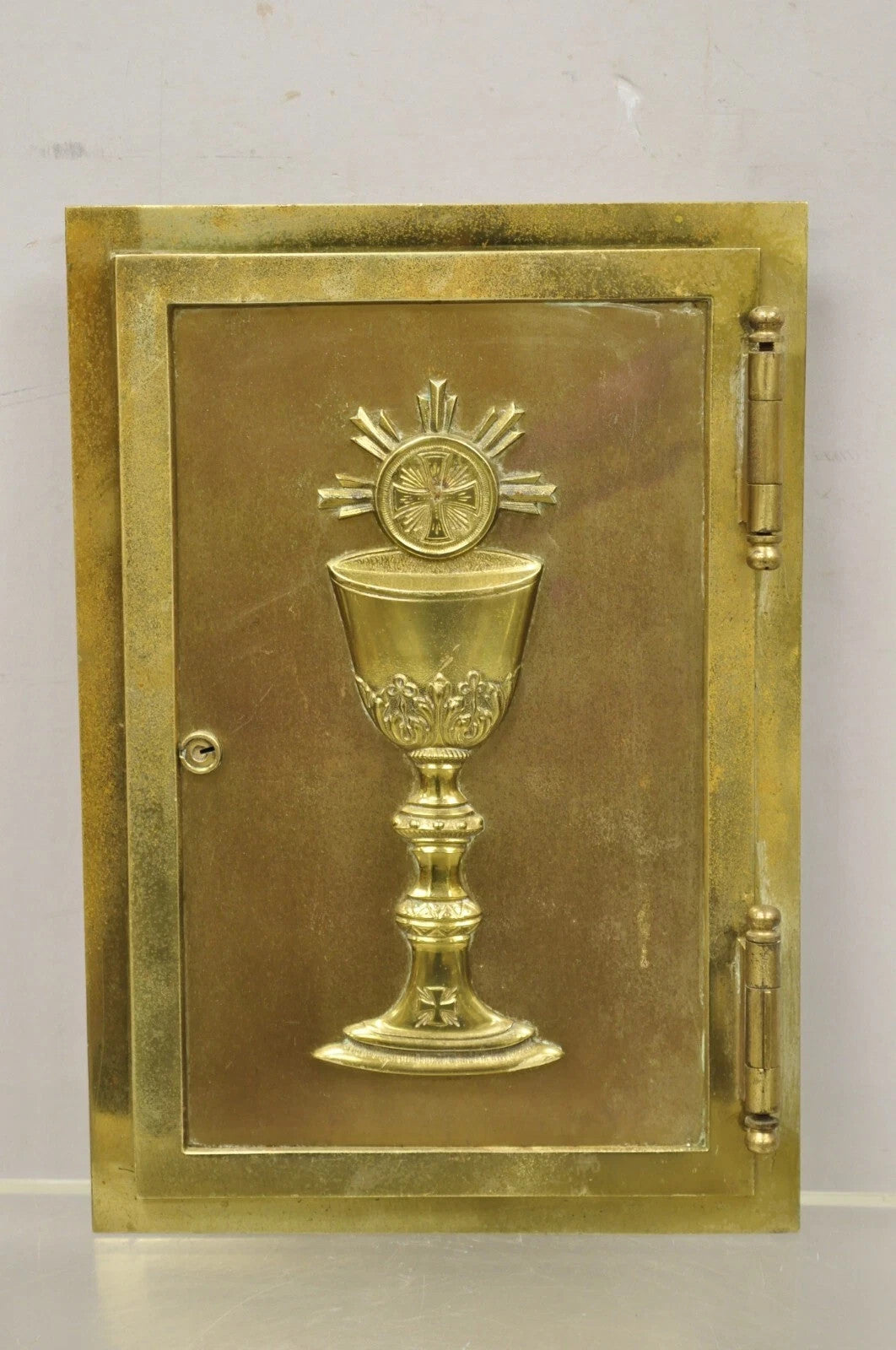 Antique Gothic Bronze Wall Hanging Altar Door Tabernacle with Chalice (B)