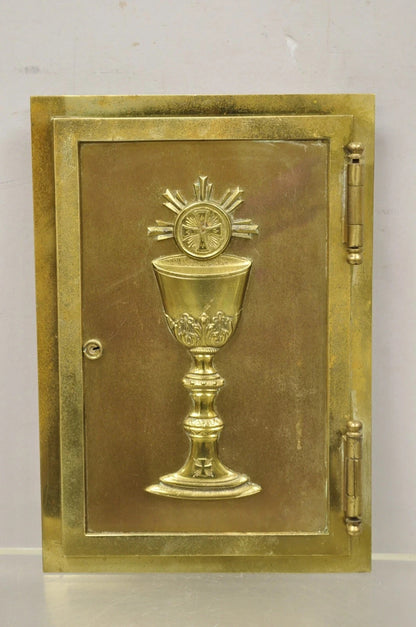 Antique Gothic Bronze Wall Hanging Altar Door Tabernacle with Chalice (B)
