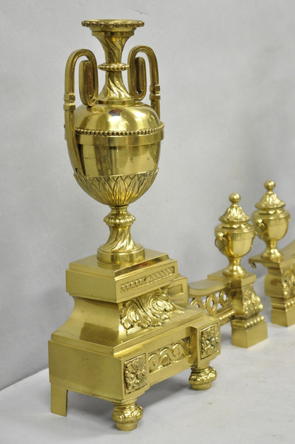 Vintage French Empire Style Gold Brass Urn Fireplace Chenet Andirons - a Pair