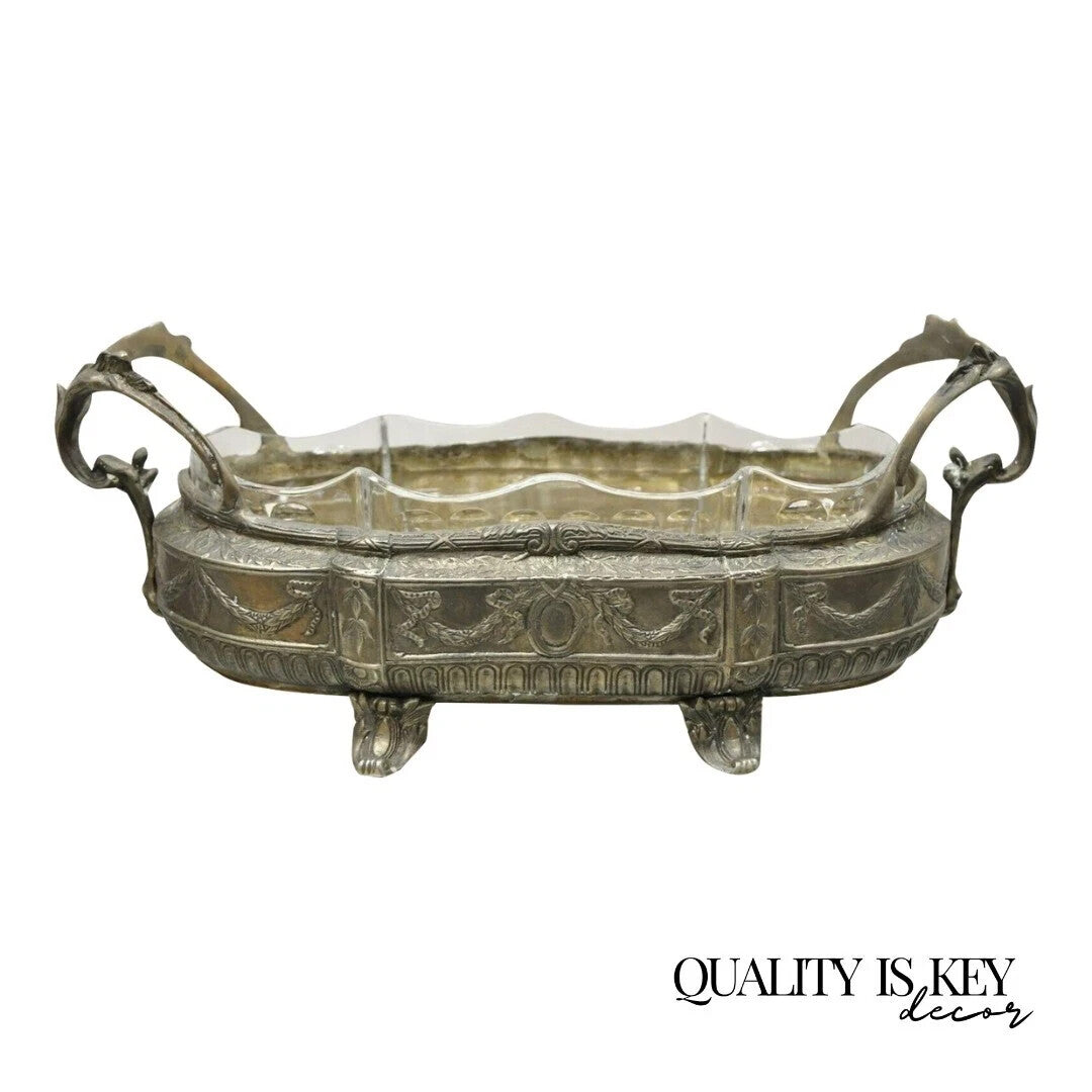 French Louis XVI Nickel Silver Plate Drape Design Centerpiece Bowl Dish Planter