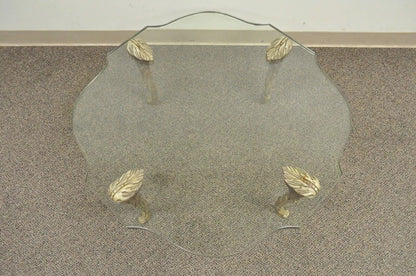 Vintage Hollywood Regency Carved Wood Faux Bois Legs Glass Top Coffee Table