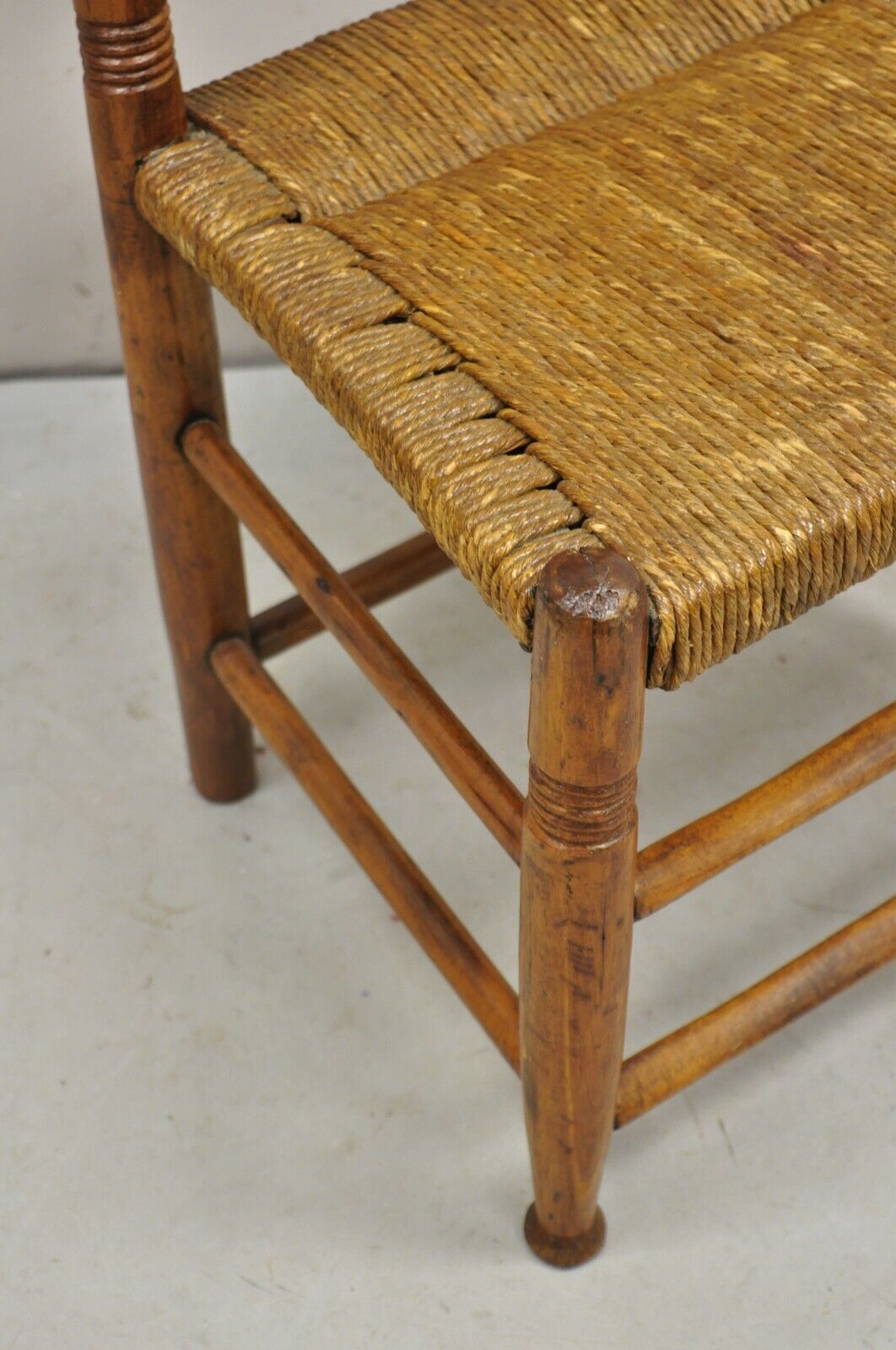 Antique 19th Century Childs Shaker Maple Rush Ladder Back Small Side Chair