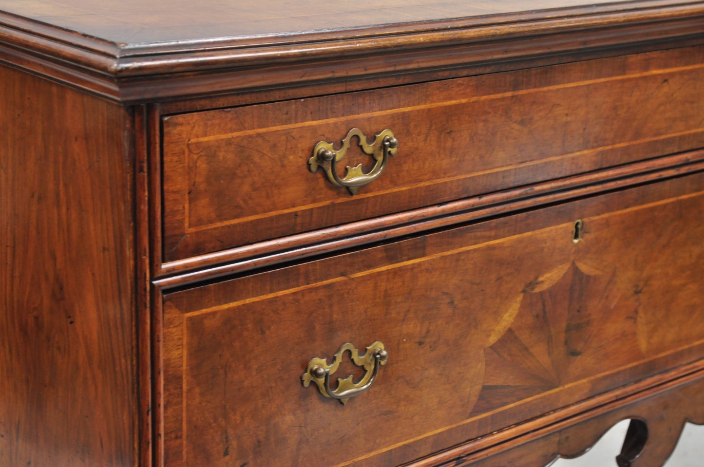 Antique English Georgian Burl Walnut Ball and Claw Inlaid Lowboy Bachelor Chest
