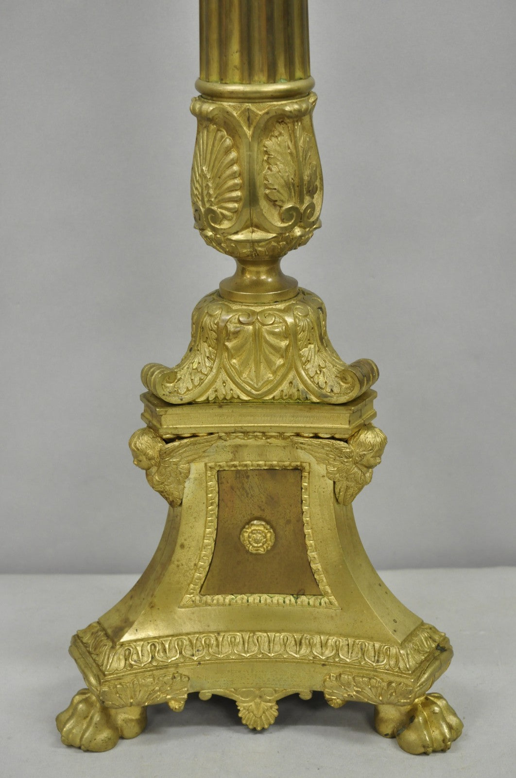 Antique 59" Tall French Empire Renaissance Bronze Column Candlestick Table Lamp