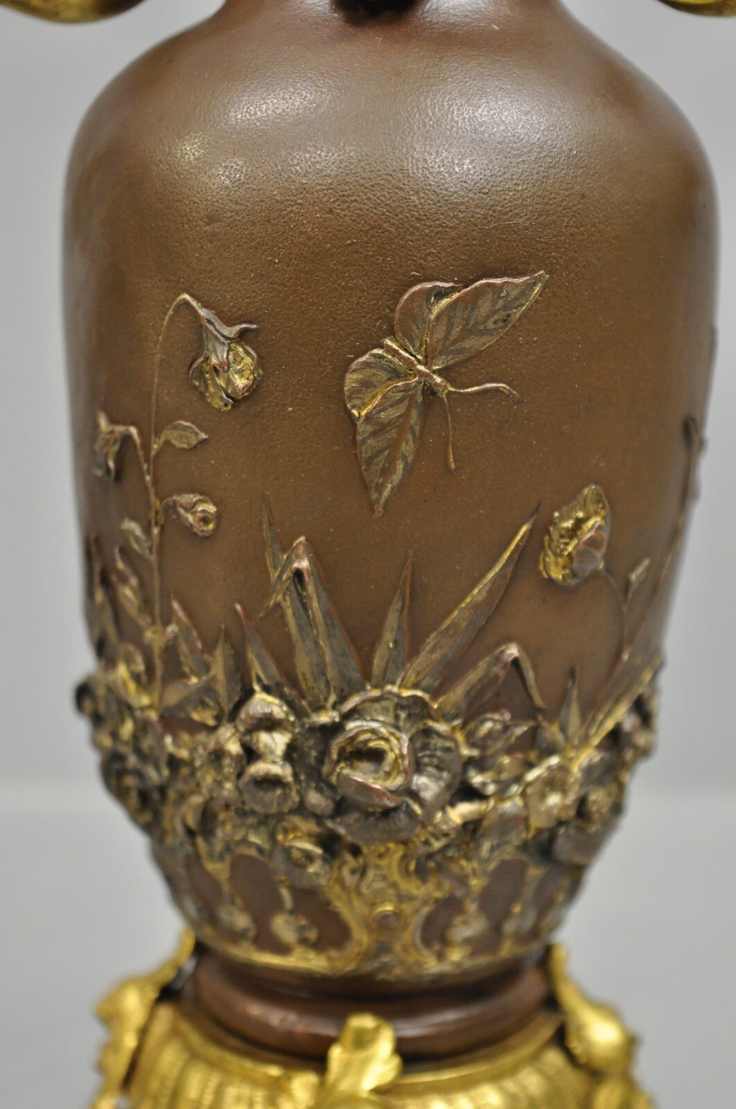 Antique French Art Nouveau Gold Gilt Patinated Bronze Small 9" Flower Vase