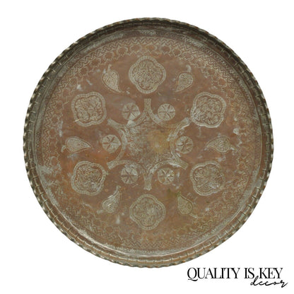 Vintage Copper Syrian Middle Eastern Large 44" Round Engraved Serving Tray