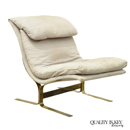 Mid Century Modern Milo Baughman Style Brass Cantilever Slipper Lounge Chair