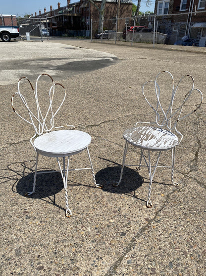 Antique French Bistro Twisted Wrought Iron Ice Cream Parlor Chairs -  a Pair