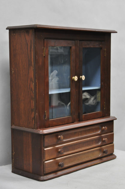 American Colonial Walnut Salesman Sample Apothecary Cupboard Display Cabinet