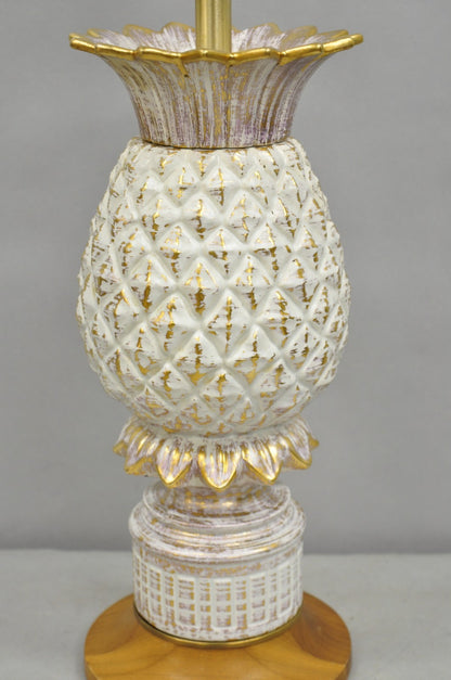 Vintage Italian Hollywood Regency White Porcelain Ceramic Pinneaple Table Lamp