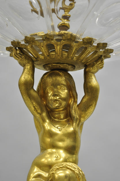 French Baroque Louis XV Gold Gilt Bronze Cherub & Glass 2 Tier Candy Dish Stand