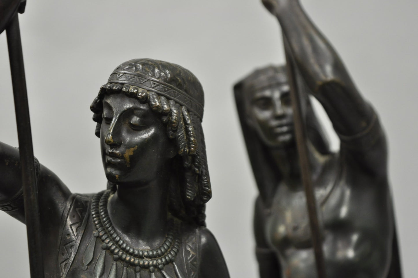 Egyptian Revival Bronze Priest & Priestess Figures after Émile Louis Picault