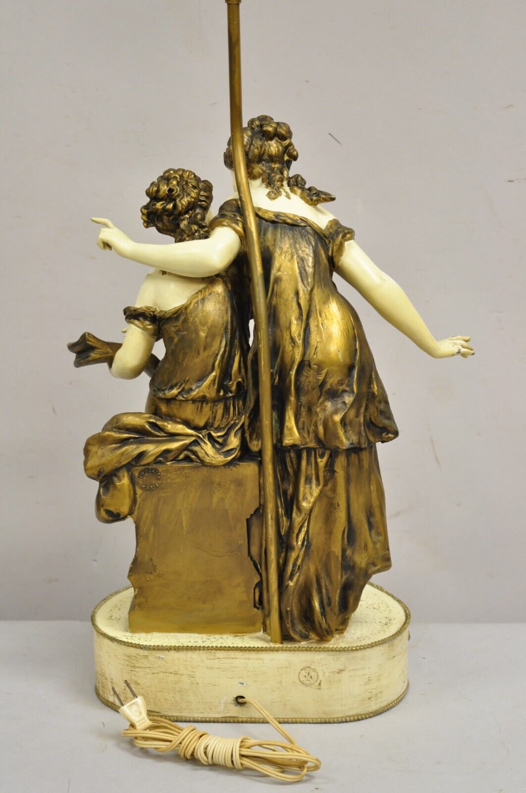 Antique French Rennaisance Moreau Figural Metal Table Lamp w/ Two Women