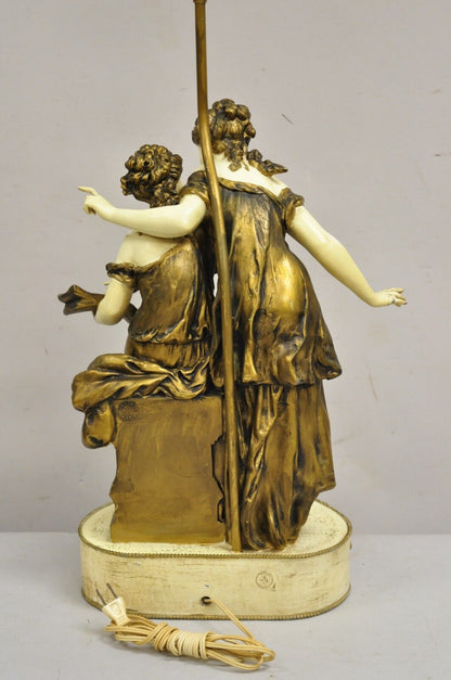 Antique French Rennaisance Moreau Figural Metal Table Lamp w/ Two Women