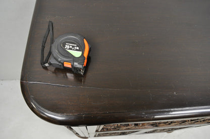 Vintage J L George Zee Chinese Figural Carved Teak Wood Flip Top Dry Bar Cabinet